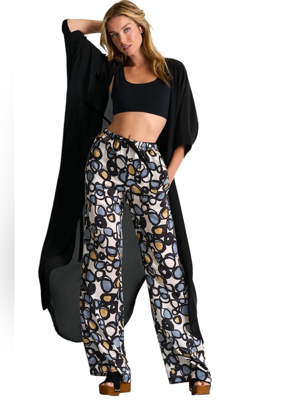 SHAN high rise waist soie opaque silk wide leg pant in 950 Madison colorway 8